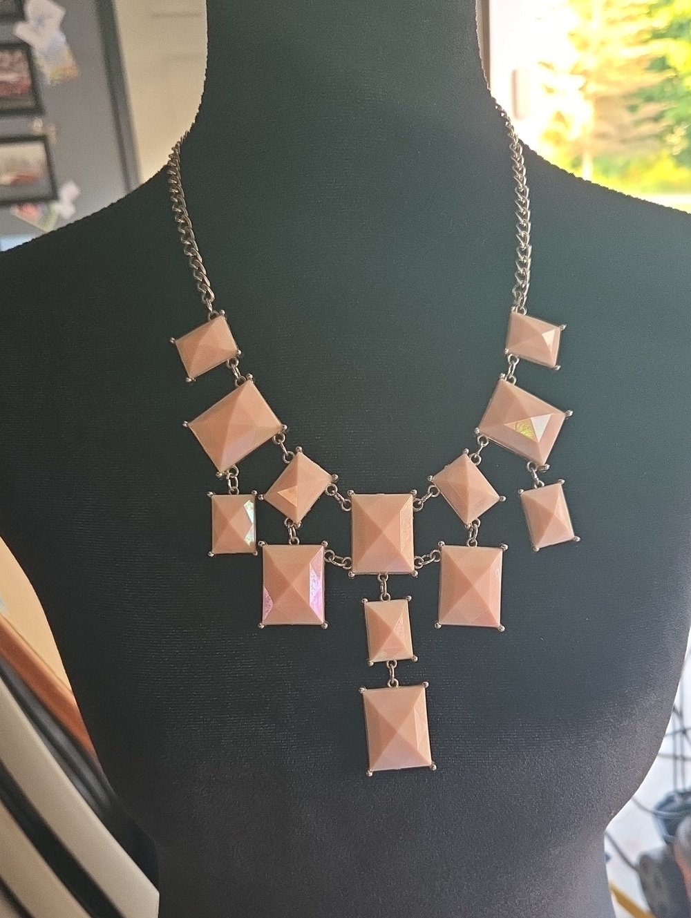 Blush Pink Geometric Statement Necklace